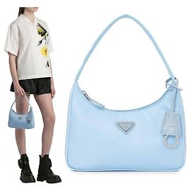 Prada Bolsa Hobo Re-Nylon Azul Celeste Azul