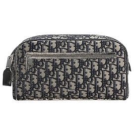Dior Necessaire Beige Black Oblique Jacquard, pele de vitelo grão preto Marrom