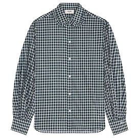 Céline Camisa em tecido de algodão Tartan White/Green/Yellow Verde