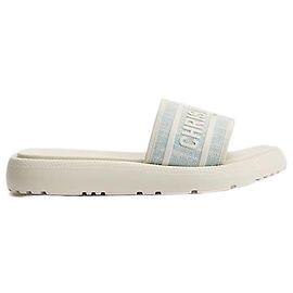 Dior Riviera Dway Slide White Sky Blue Oblique Washed Linen Blau