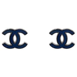 Chanel Blaue CC-Ohrringe in Silber Blau