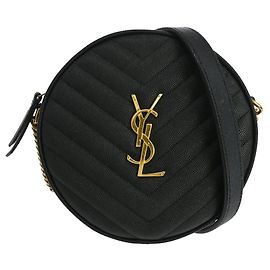 Saint Laurent Vinyle Round Camera Matelasse Chevron Leather Noir