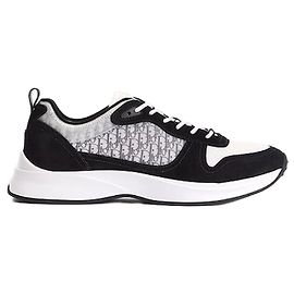 Dior Runner Sneaker aus schwarzem Wildleder, weißem technischem Mesh, schwarzem Oblique Canvas Weiß