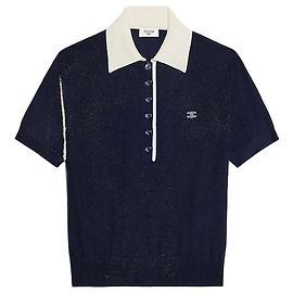 Céline Camisola Polo em Caxemira e Seda Finas Navy/White Azul
