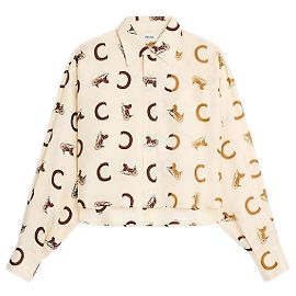 Céline Camicia Crop in Twill di Seta Cream/Tan Marrone