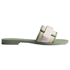 Dior Riviera Evolution Slide White Green Oblique Washed Linen Vert