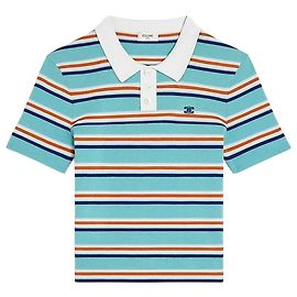 Céline  Polo-Pullover Gestreift aus Baumwolle Blue Sky Cream Blau