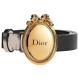 Dior Medallion Gürtel aus schwarzem glattem Kalbsleder Schwarz