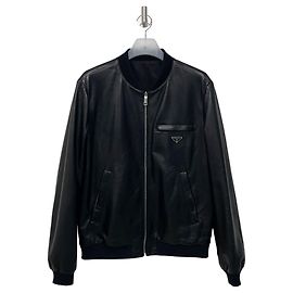 Prada Reversible Triangle Logo Nappa Leather Bomber Jacket Black