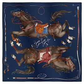 Sciarpa in seta Hermès Grand Galop Bleu Marine Cuir Caramel Marrone