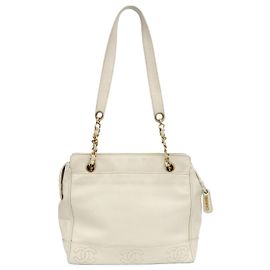 Chanel White Caviar Triple CC Shoulder Bag White