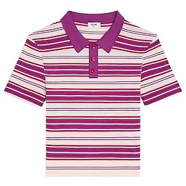 Céline Polo-Pullover Gestreift aus Baumwolle White Purple Weiß