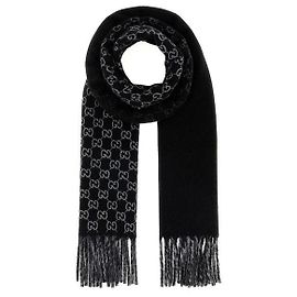 Gucci Cachecol de Lã Bicolor GG Jacquard Black Gray Marrom
