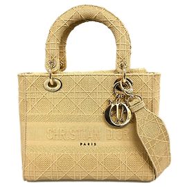 Christian Dior Lady D-Lite Cannage Embroidered Canvas Medium Beige