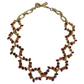 Colar Yves Saint Laurent em metal dourado e pedras multicoloridas Multicor Dourado
