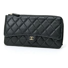 Chanel Matelassé Long Wallet in Black Grained Calfskin Black