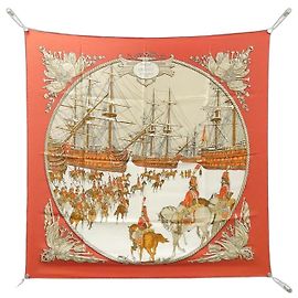 Hermès Pañuelo Hermes MARINE ET CAVALERIE Muffler Blanco Roja Beige