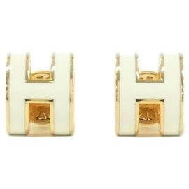 Hermès Pendientes de botón Hermes Pop H MINI Gold and White Blanco Dorado