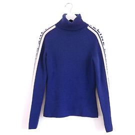 Céline Celine Vintage Herbst 1999 Kaschmirpullover mit Logo am Ärmel Blau