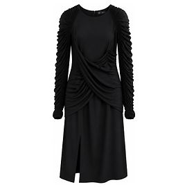Versace Women's Black Ruched Tulle Sleeve Dress IT40 UK8 Black
