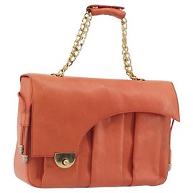 Bolsa de mão com corrente BALLY em couro Orange Gold Auth 196277 Dourado Laranja