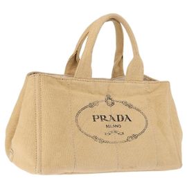 Sac Cabas PRADA Canapa GM Paille Beige Or Auth 194284 Beige Doré