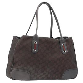 GUCCI GG Canvas Web Sherry Line Bag Nylon Outlet Brown Silver 293592 Auth 195991 Brown Silvery