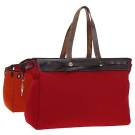 Hermès Bolso de mano HERMES Herbag Cabas MM Canvas Cuero Rojo Oro Auth bs36333 Roja Dorado