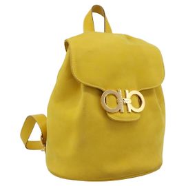 Salvatore Ferragamo Gancini Backpack Suede Yellow Gold Auth 195597A Golden Yellow