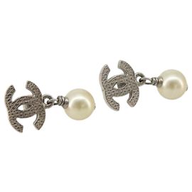 Orecchini CHANEL COCO Mark Pierce metallo Argento CC Auth 195942A Argento