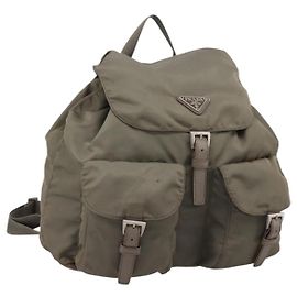 Mochila PRADA Nylon Green Silver Auth ka5619A Plata Verde