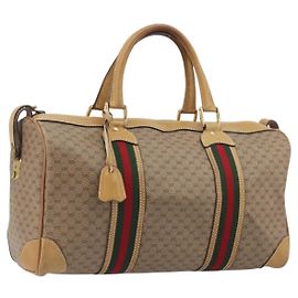 Bolsa Boston GUCCI Micro GG Web Sherry Line PVC Beige 58 012 534 40 Auth gh2316A Bege Outro