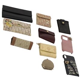 Christian Dior Wallet Leather 10 Set Beige Black black Auth fm5377 Black Beige