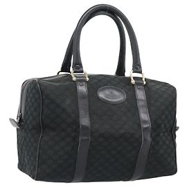 Céline CELINE Macadam Canvas Boston Bag Black Gold Auth 194355 Black Golden