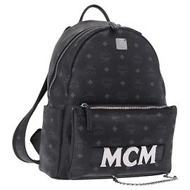MCM Vicetos Logogram Rucksack Leder Schwarz Silber Auth 194907 Schwarz Silber