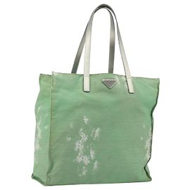 PRADA Tote Bag Canvas Green Silver Auth 196296A Silber Grün
