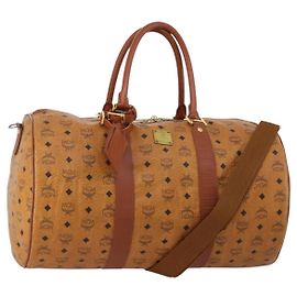 Borsa Boston MCM Logogram Vicetos PVC Leather 2way Brown Gold Auth ki6754 Marrone D'oro
