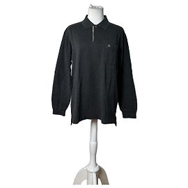 Vintage Burberry Herren-Baumwoll-Langarm-Poloshirt Anthrazit M Anthrazitgrau