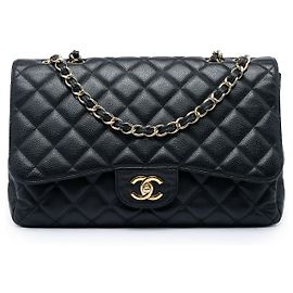 Bolsa de Ombro Chanel Jumbo Classic Caviar Single Flap Preta Preto