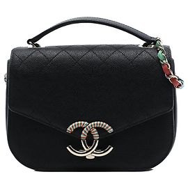 Borsa a tracolla Chanel Paris Cuba Medium Quilted Caviar Thread Around Flap Nera Nero
