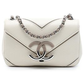 Borsa a tracolla Chanel Small Macro Chevron Caviar bianca Bianco