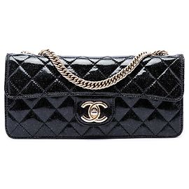 Borsa a tracolla Chanel Quilted Patent Glitter Evening Star East West Flap Nera Nero