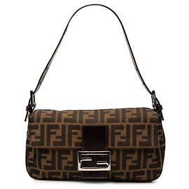 Borsa a spalla Baguette Fendi Zucca Canvas Marrone Marrone