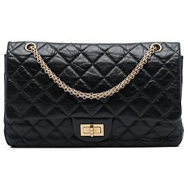 Borsa a tracolla Chanel Reissue 2.55 Double Flap 227 in pelle di vitello invecchiata matelassé nera Nero