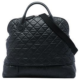 Black Chanel Extra Large Quilted Coated Canvas Expandable Zip Travel Bag Black