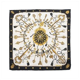Hermès Carré 90 "LES CLES" Lenço de seda em Preto Bege