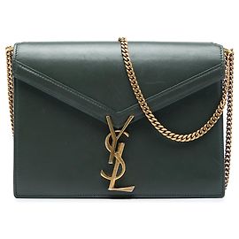 Bolsa Saint Laurent Cassandra com fecho monograma em couro de bezerro liso verde Verde