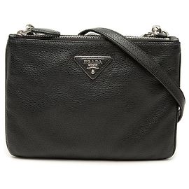 Borsa a tracolla Prada Vitello Phenix con doppia zip nera Nero