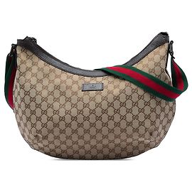 Beige Gucci GG Canvas Web Half Moon Crossbody Beige