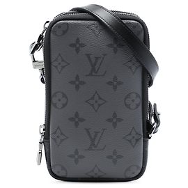 Black Louis Vuitton Monogram Eclipse Reverse Double Phone Pouch Crossbody Bag Black
